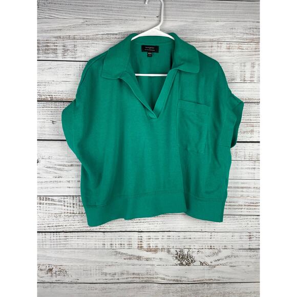 Banana Republic OVERSIZED JOHNNY-COLLAR SWEATER Kelly Green Linen XS Small Boxy - Picture 1 of 10